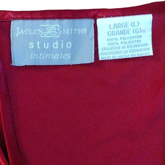 VTG 90s Red Satin White Lace Trim Long Slitted Lingerie Slip Dress Large - Picture 11 of 15